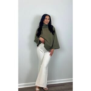 Theory Turtleneck Juliet Sweater in Olive Green Small Pullover Wool Cashmere